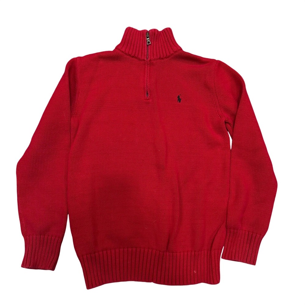 Polo Ralph Lauren Kids Red Cotton Quarter Zip Pullover Sweater Size L 14-16